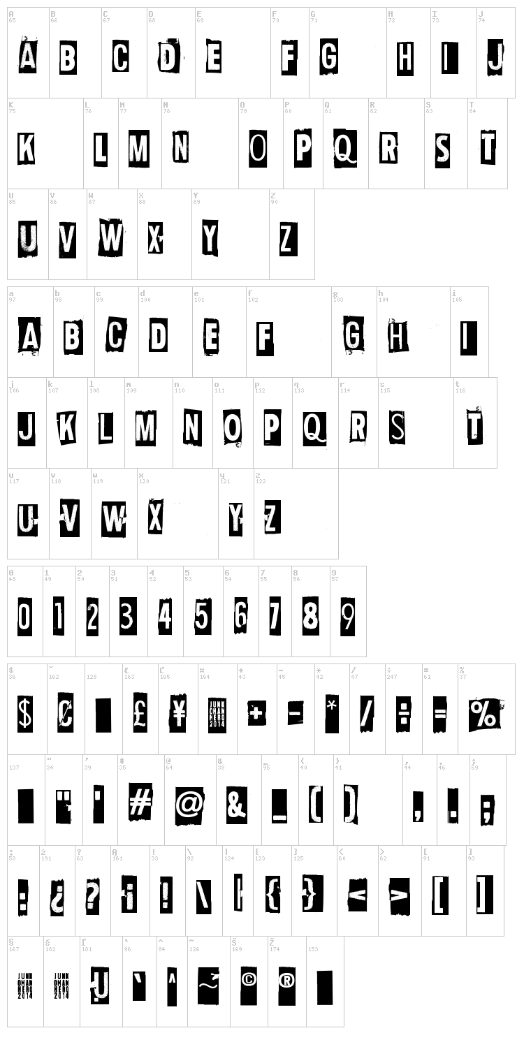 Human Error font map